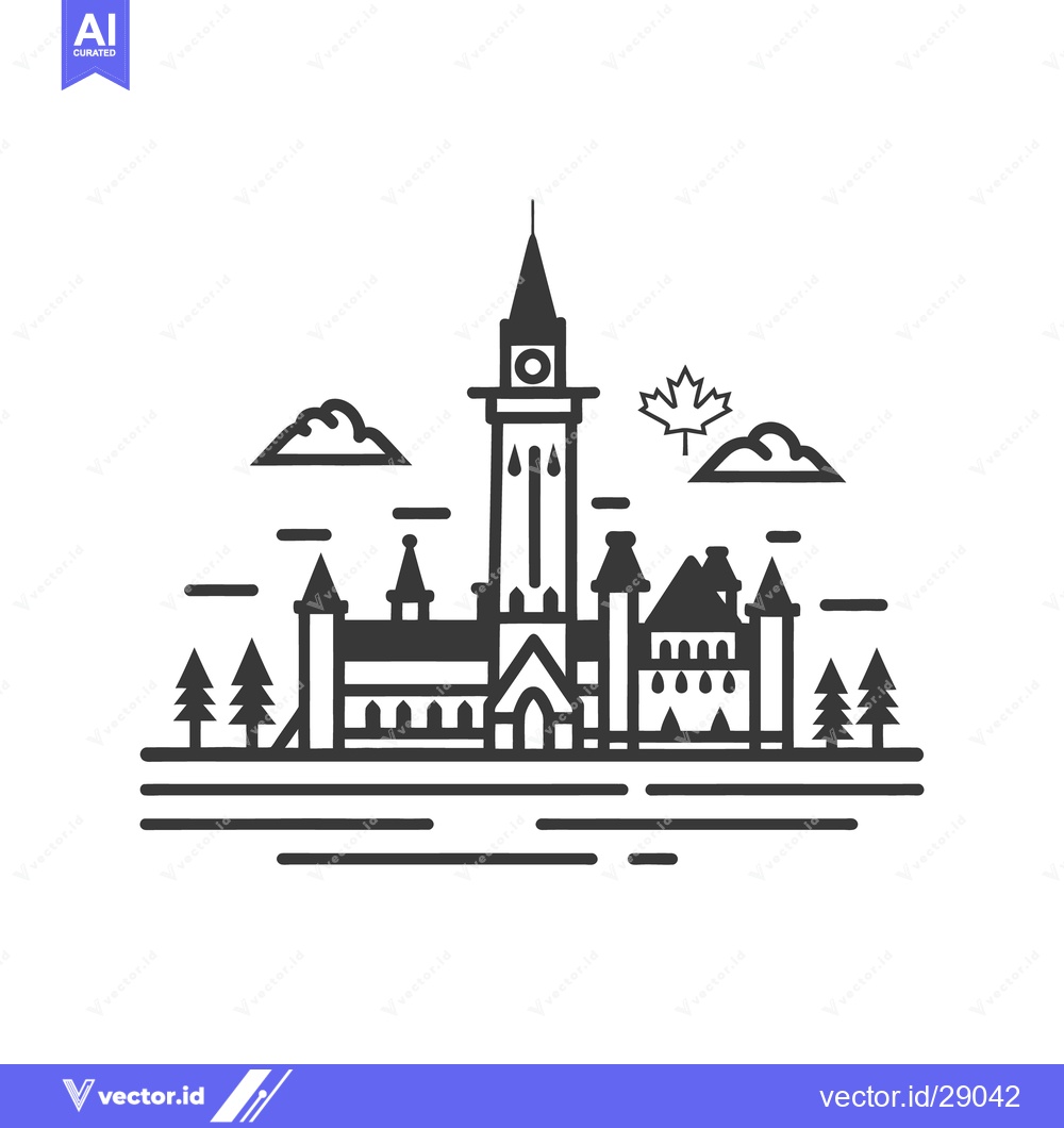 Premium Vector dari A simplistic black and white illustration depicts an impressive buildi