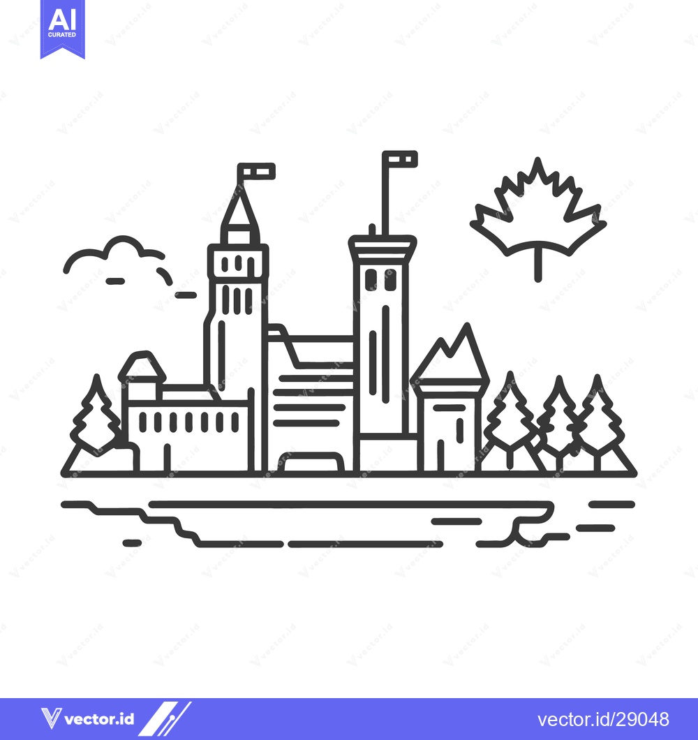 Premium Vector of Linear vector illustration of a building complex with trees and nature