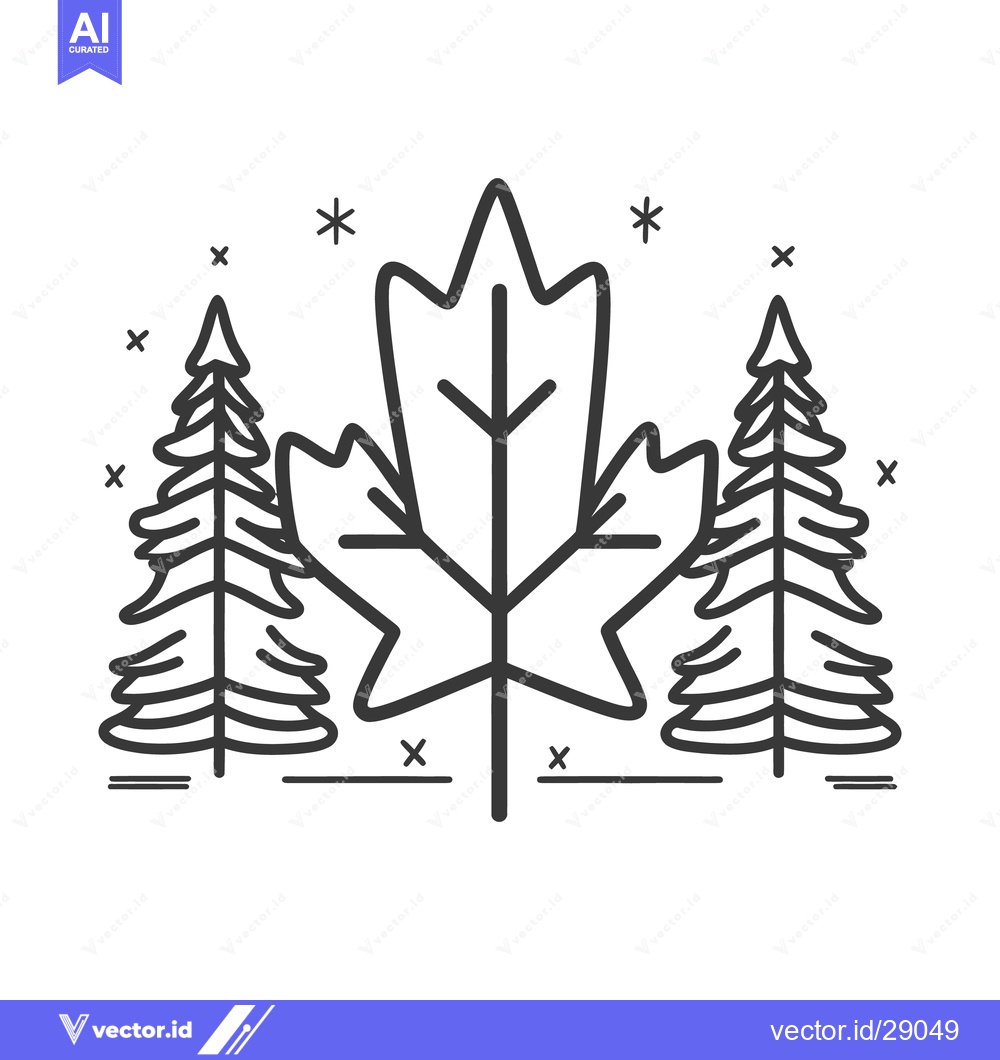 Premium Vector dari A stylized illustration featuring a maple leaf and evergreen trees