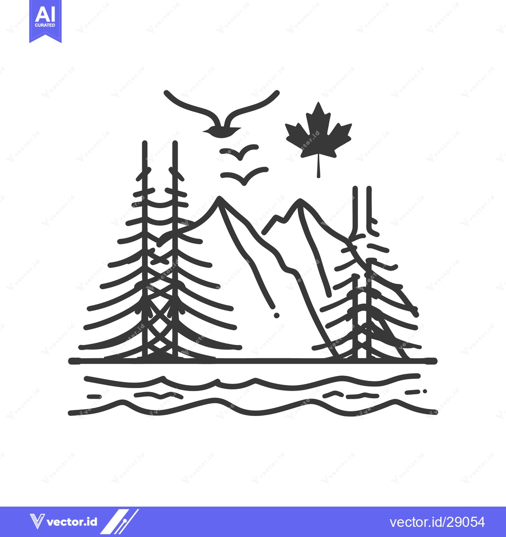 Premium Vector of Simple black and white illustration depicting nature and a landscape