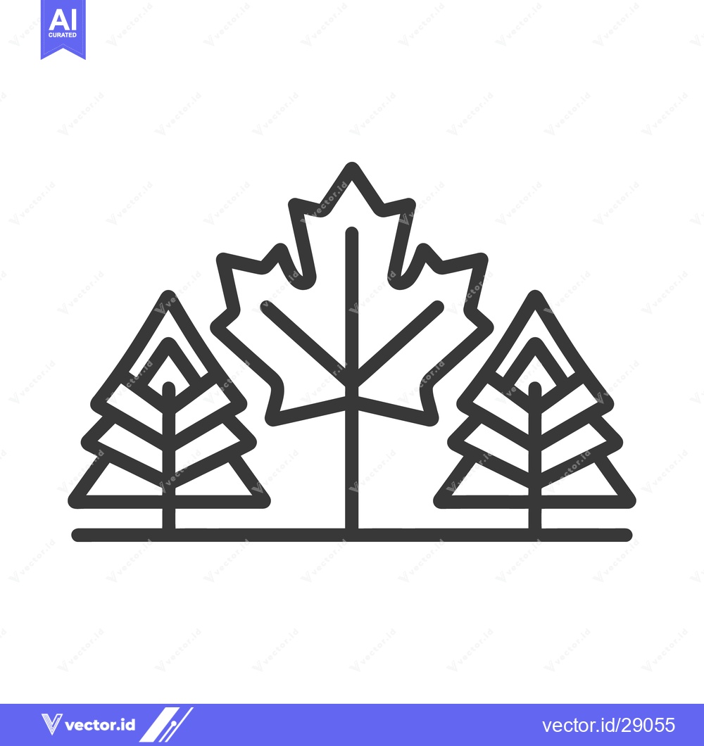 Premium Vector of Simple black and white outline illustration of trees and a leaf
