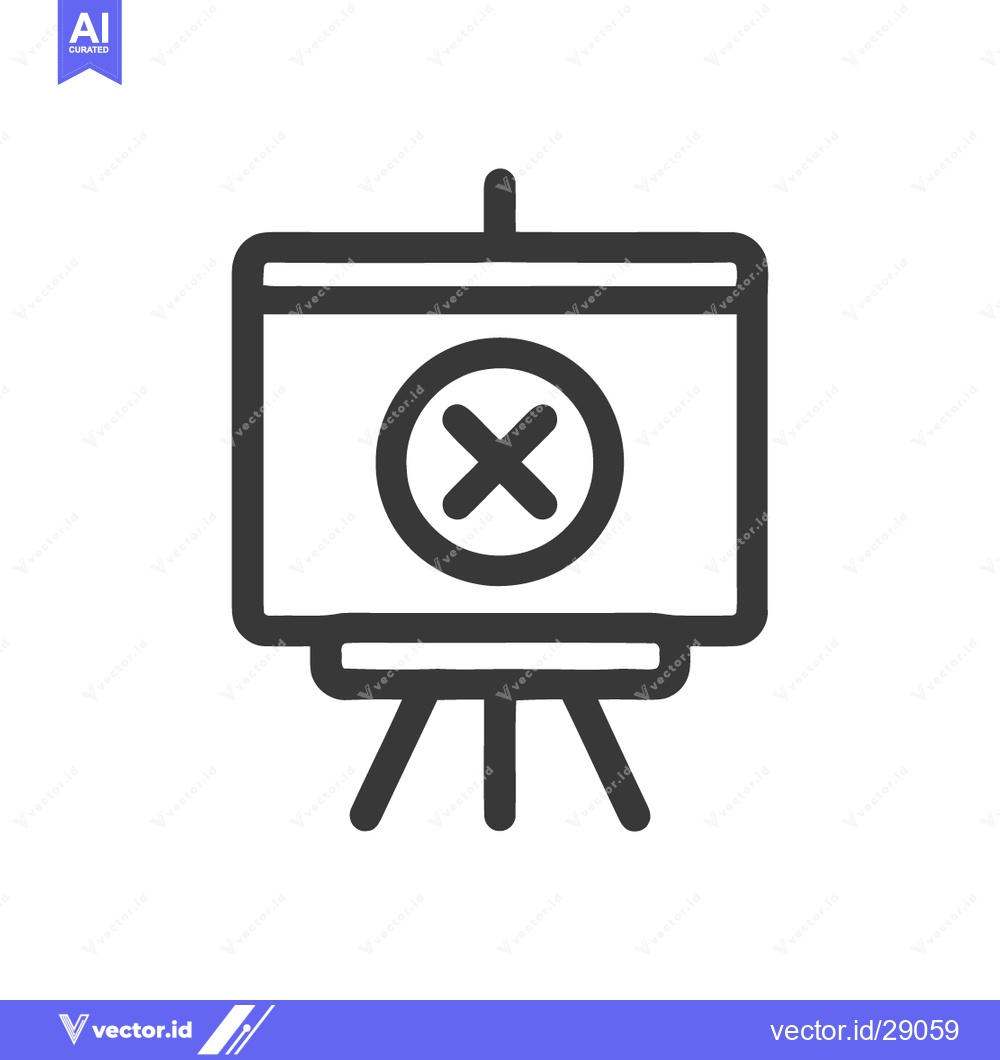 Premium Vector of Presentation Easel with Cross Mark Icon, Dark Outline Style