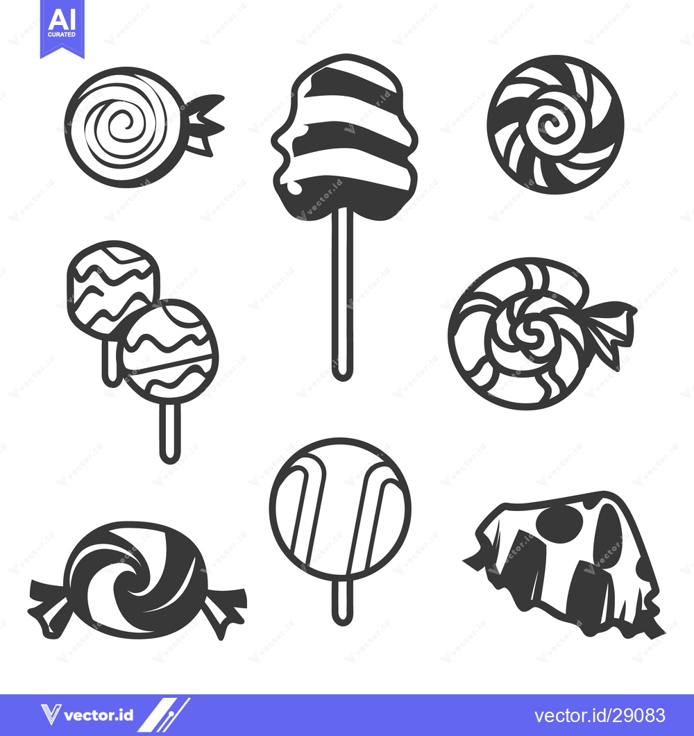 Premium Vector dari Black and white graphic illustrations of different sweets and candies