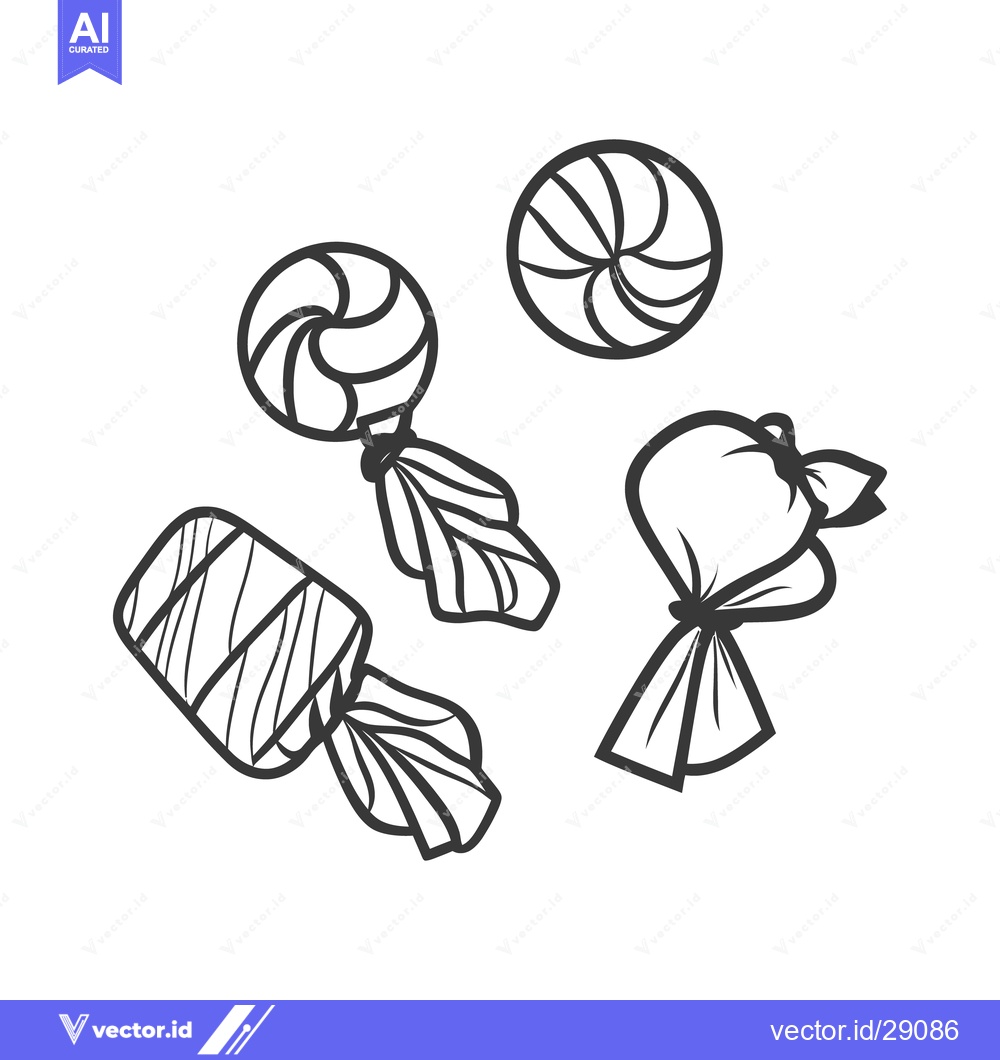 Premium Vector dari Several different stylized wrapped candies illustrated with bold black