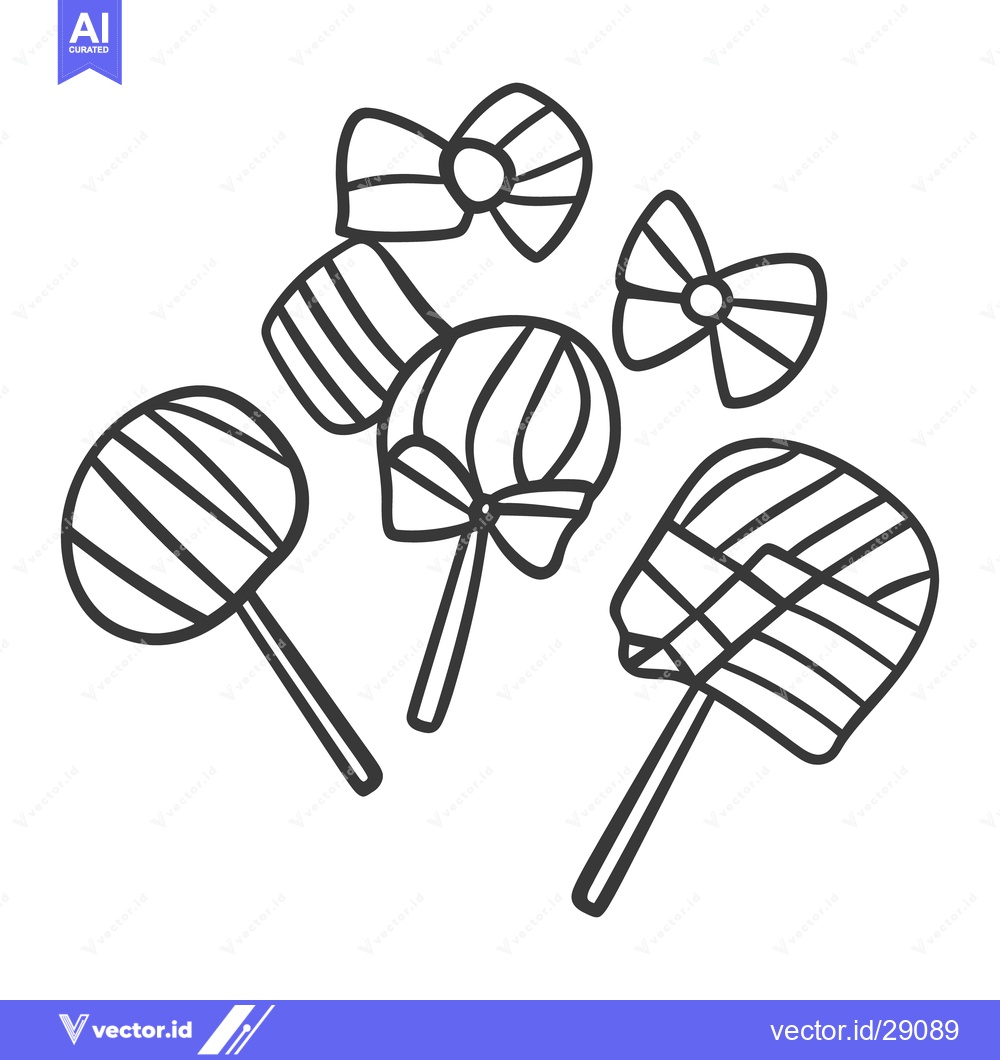 Premium Vector dari Five different lollipop candies and ribbon bows are depicted plainly