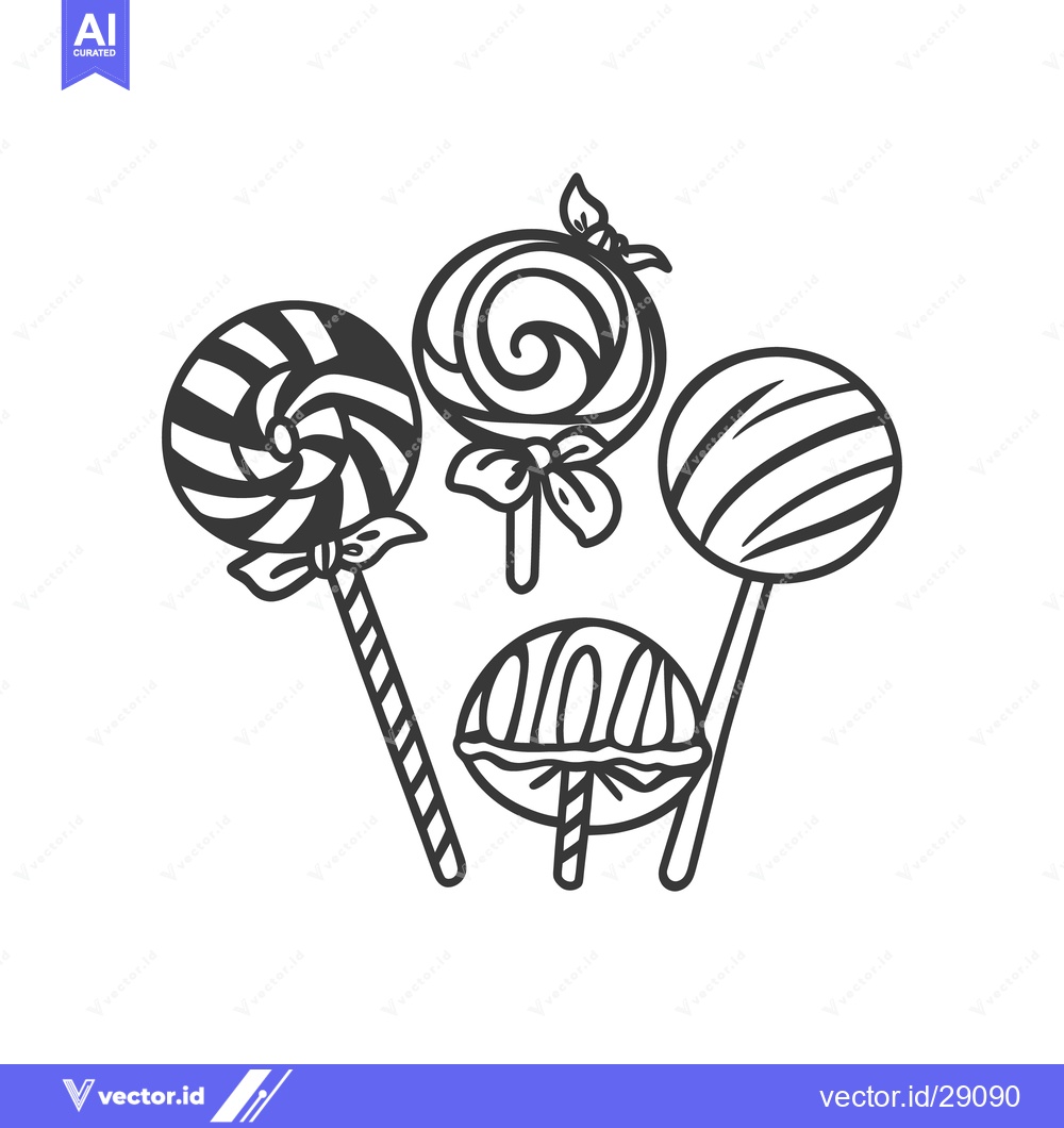 Premium Vector of Decorative outline of four different lollipop candy illustrations