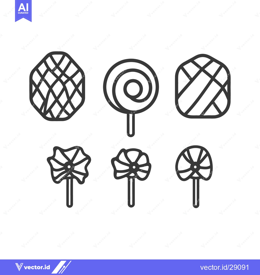 Premium Vector dari A Collection of Various Lollipops and Candies in Minimalist Outlines