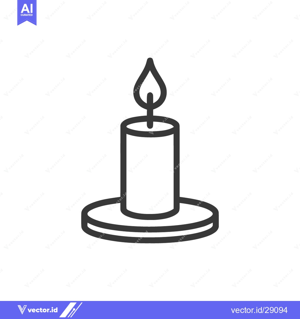 Premium Vector dari Minimalist Candle Icon: Lit Flame on Holder, Black Outline Design