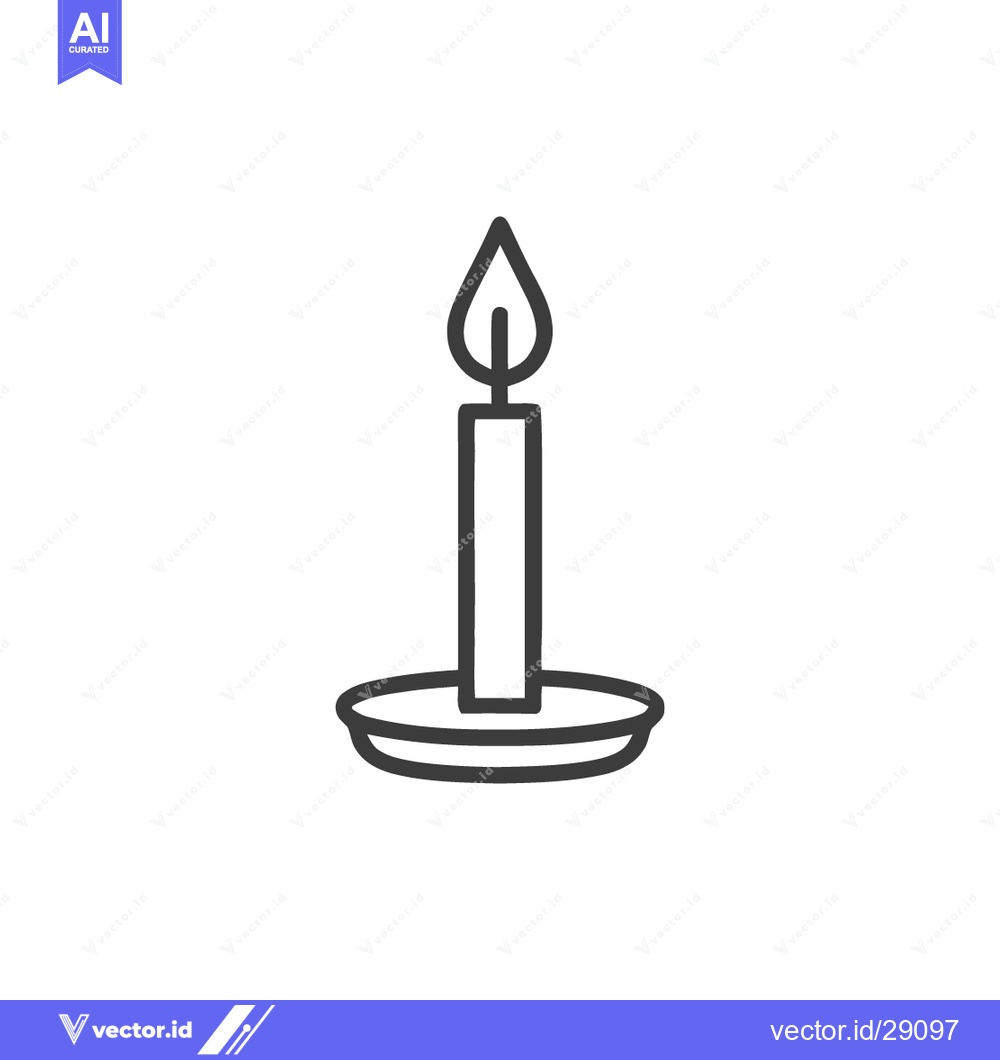 Premium Vector of Minimalist Candle Icon: Lit Flame in Holder, Line Art Style