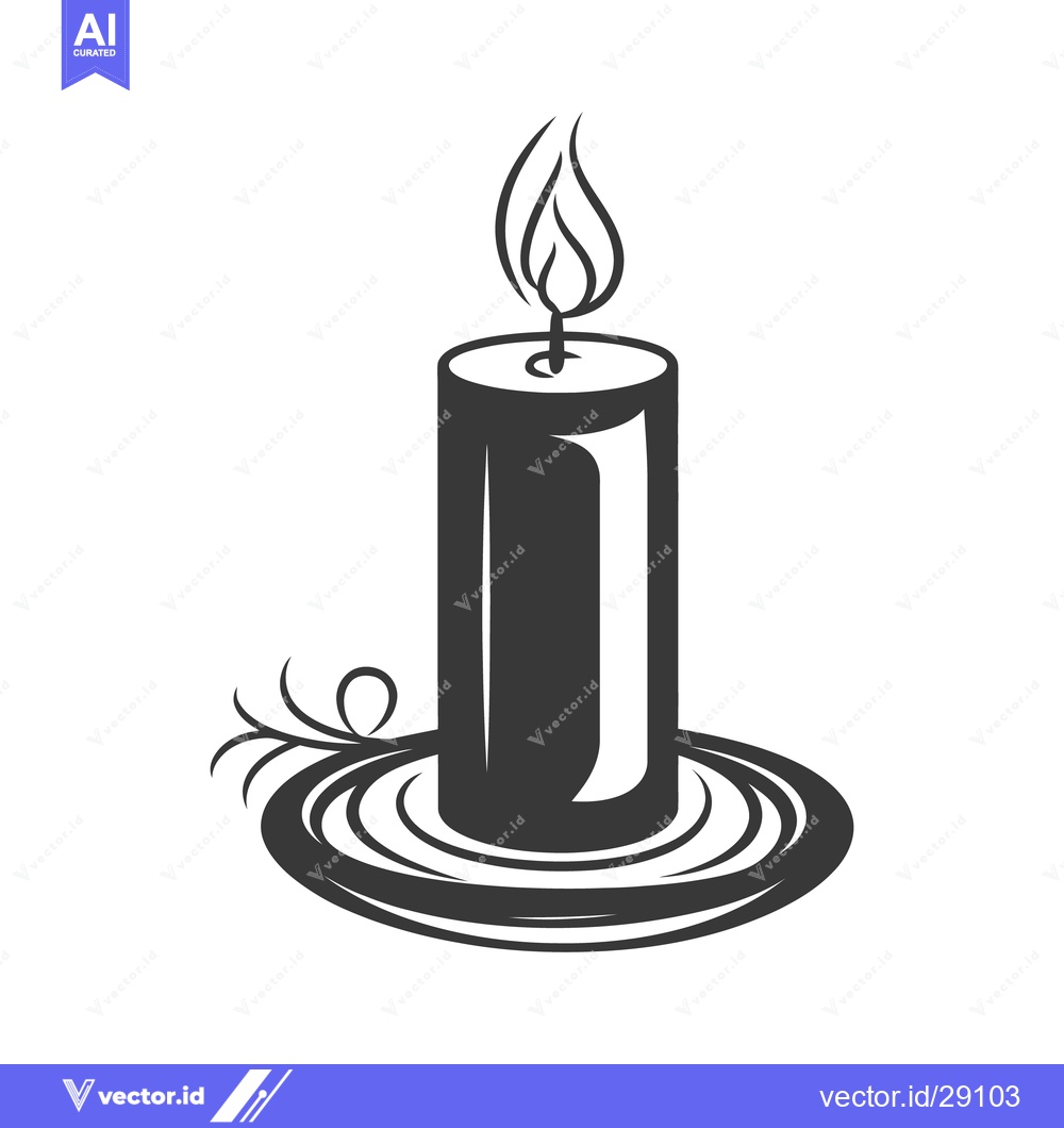 Premium Vector of A lit pillar candle in a candle holder with decorative features