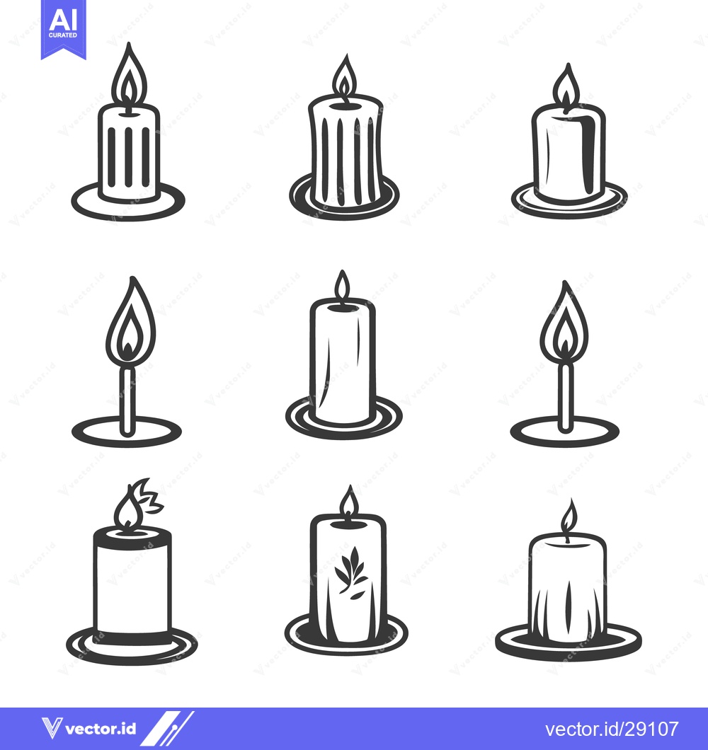 Premium Vector dari Various drawn depictions of candles with lit flickering flames