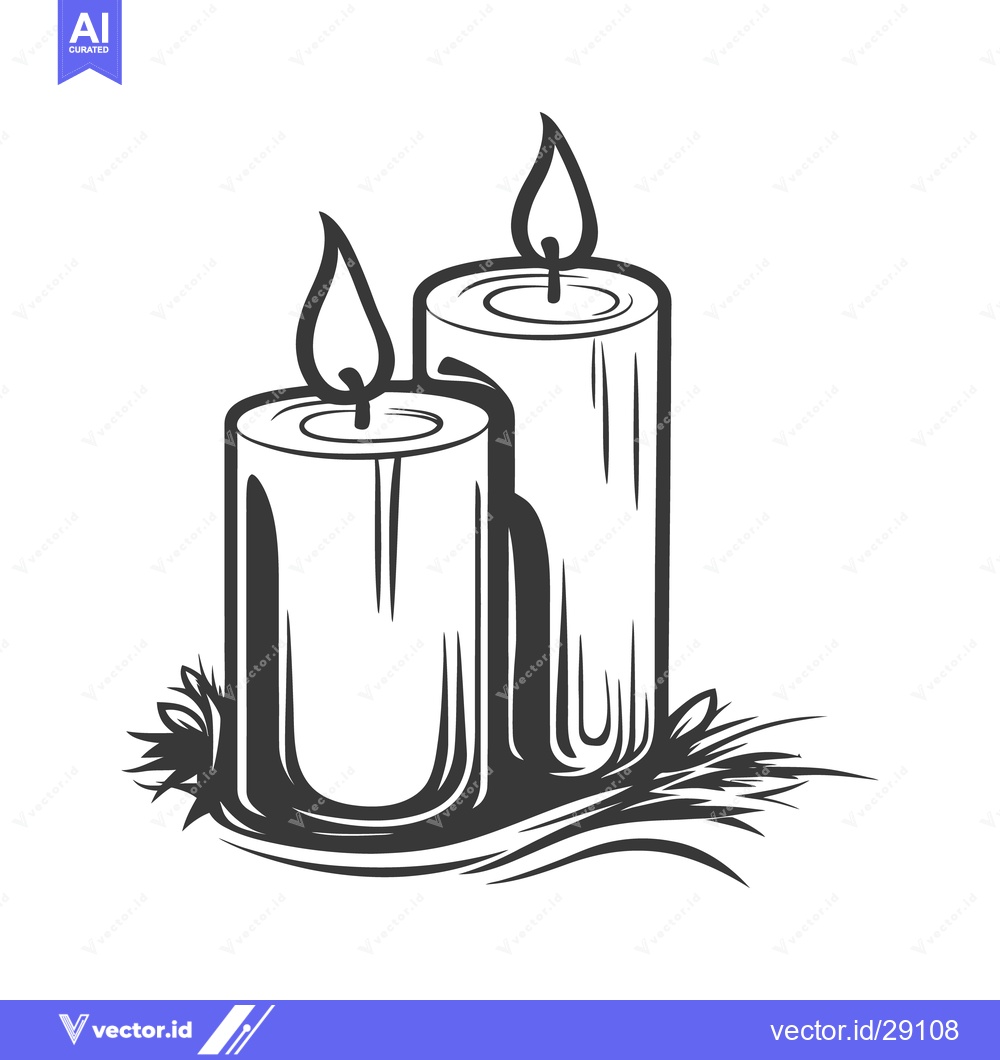Premium Vector of Two Lit Candles With Flames Depicted Amongst Decorative Foliage
