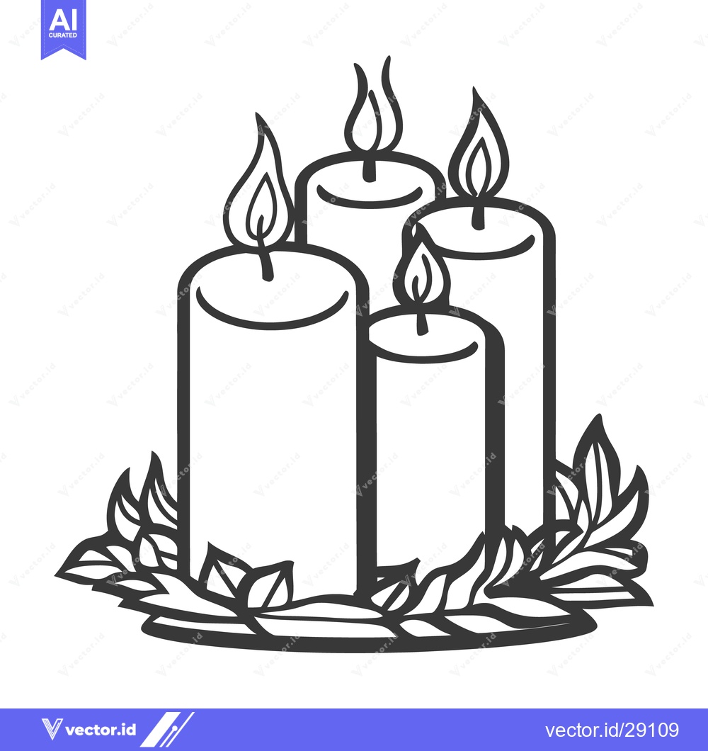 Premium Vector dari Several lit candles surrounded by stylized leaves and foliage arrangem