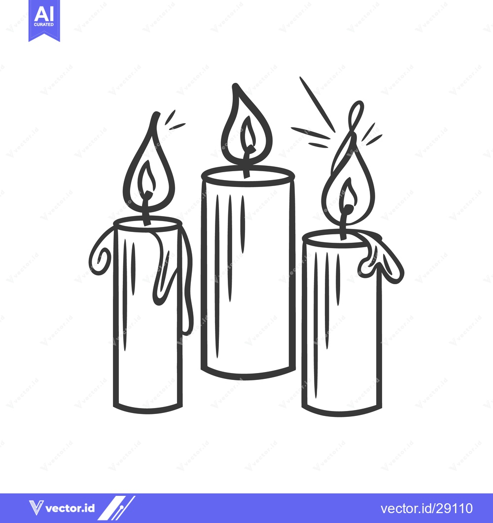 Premium Vector dari Three lit candles emitting light with simple line drawing style