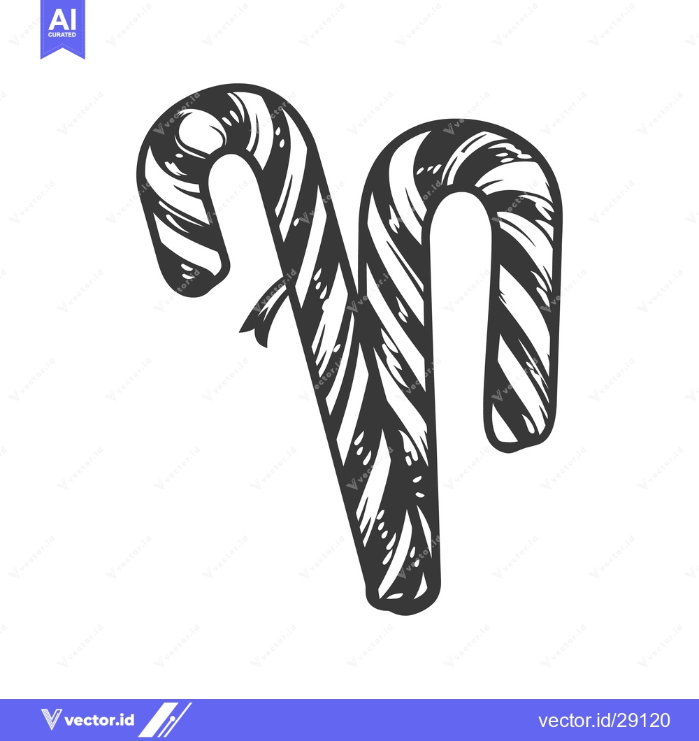 Premium Vector dari Two striped candy canes presented in a detailed monochrome artwork