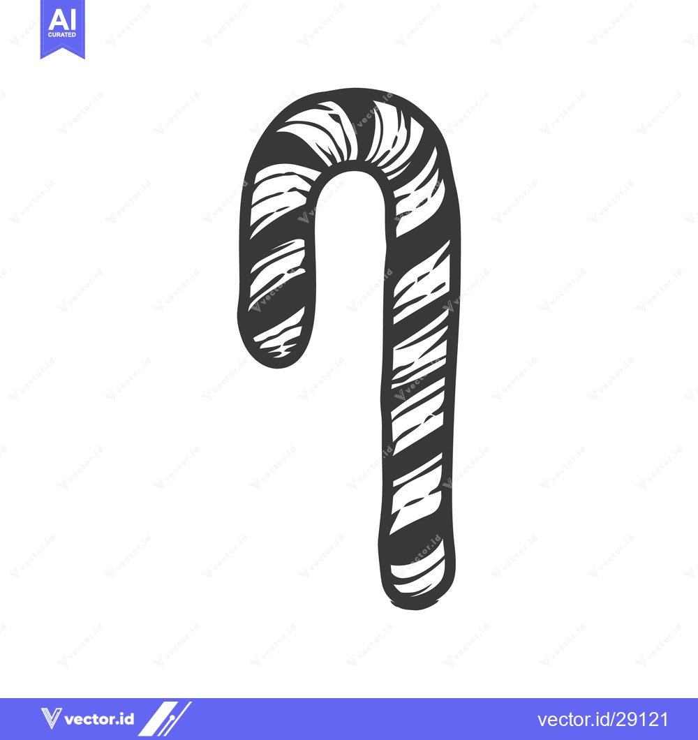 Premium Vector of A black and white illustration of a striped candy cane