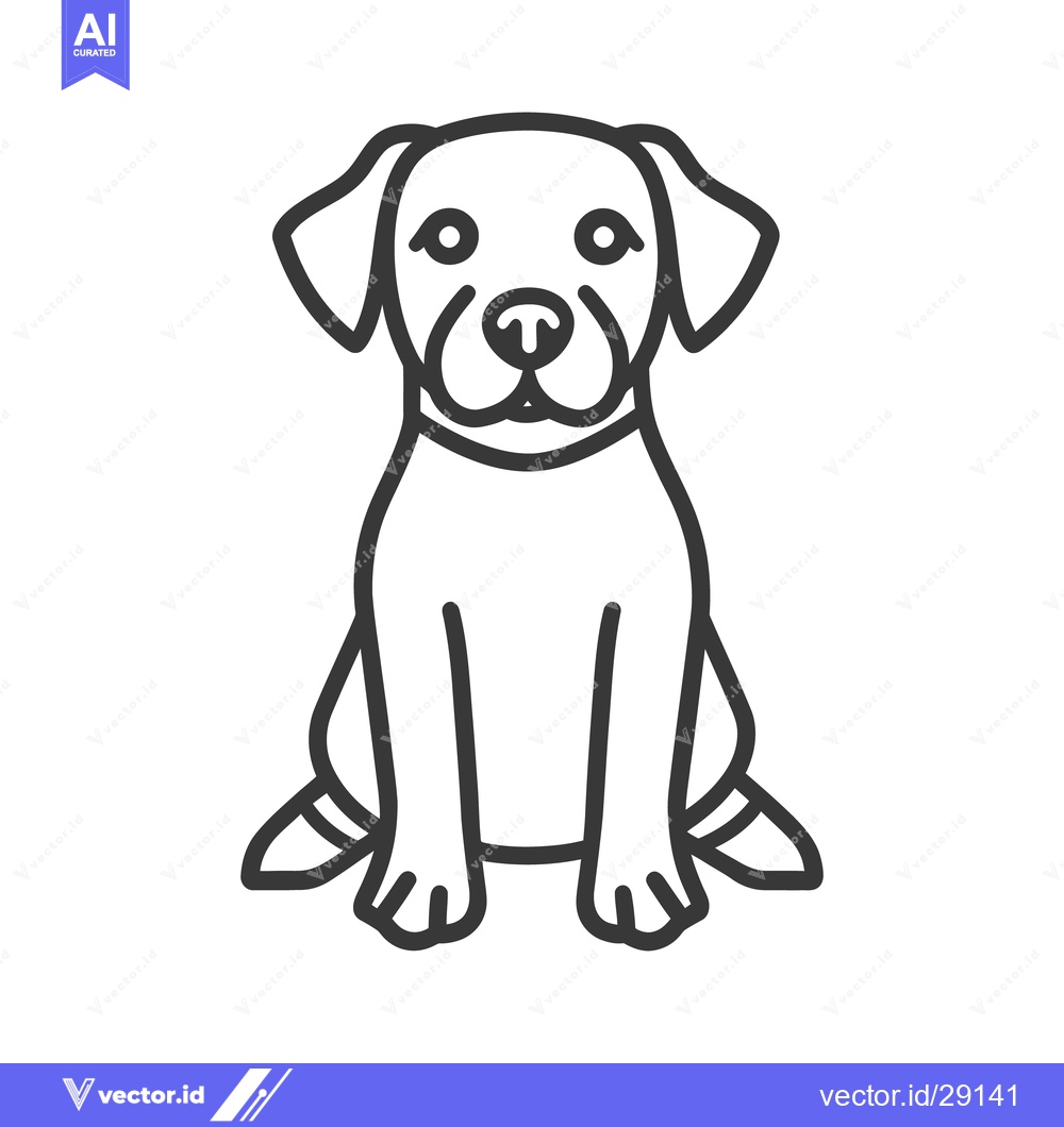 Premium Vector dari An illustrated line drawing depicting a friendly sitting canine animal