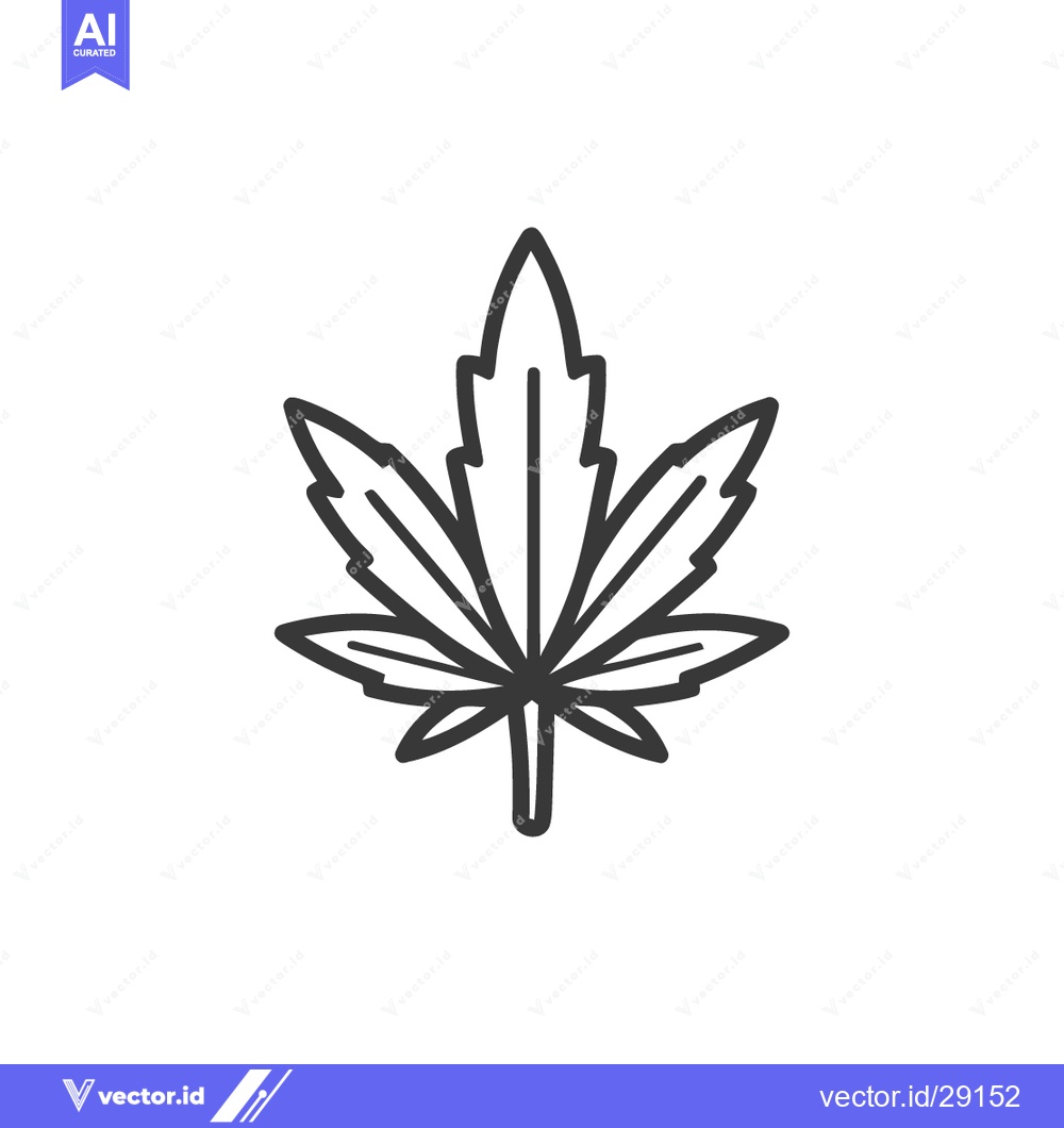 Premium Vector of Minimalist Cannabis Leaf Icon: Bold Outline on White Background