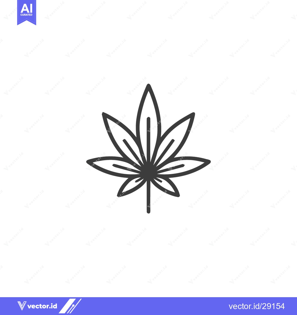 Premium Vector dari Minimalist Cannabis Leaf Icon: Clean Line Art on White Background