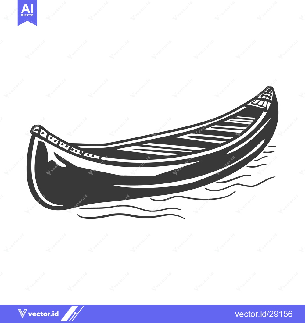 Premium Vector of An illustrated black and white canoe floating gently on water