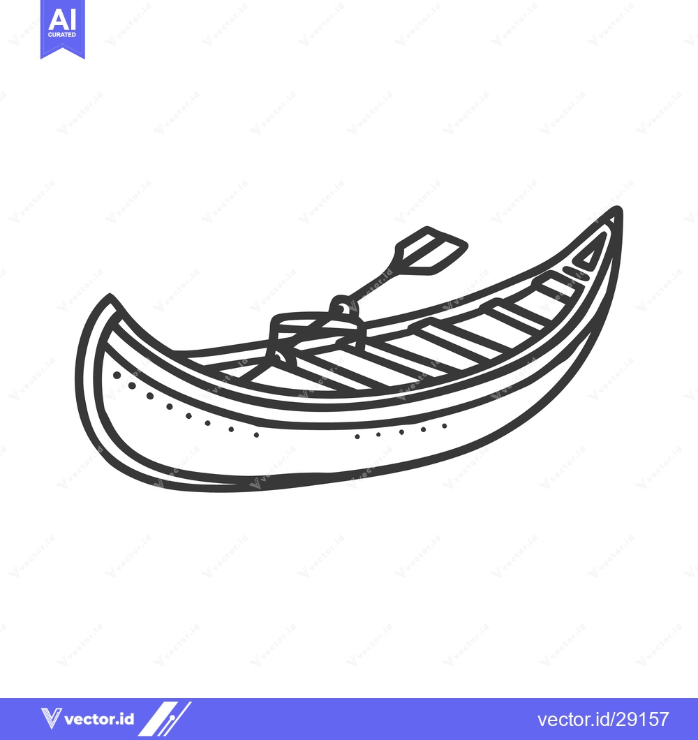 Premium Vector dari A simple line drawing illustration of a small boat with paddle