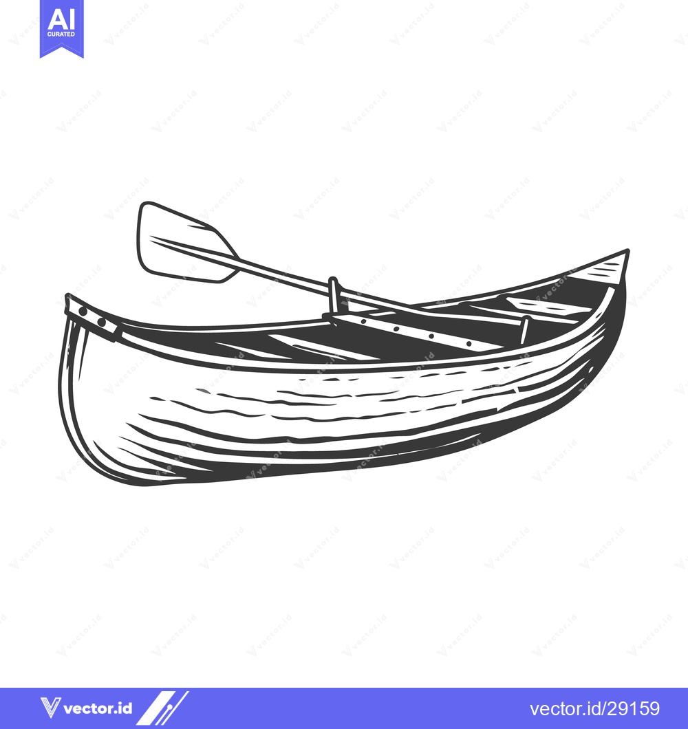 Premium Vector dari A small wooden boat with one paddle illustration