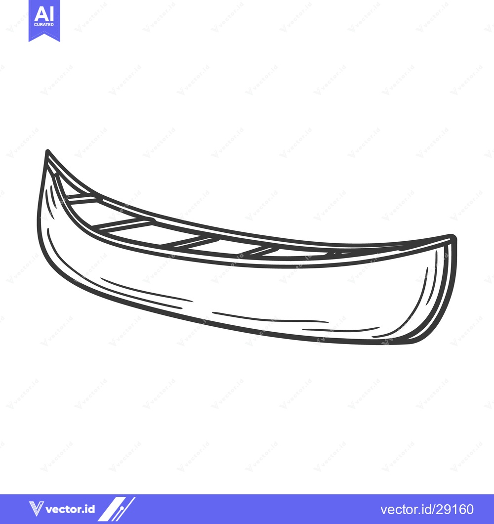 Premium Vector of A black and white illustration showing a wooden canoe vessel