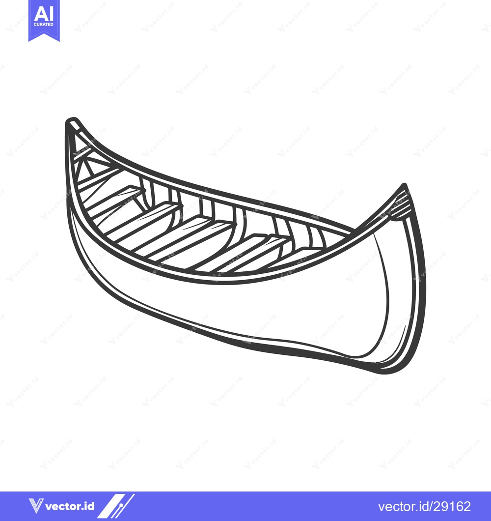 Premium Vector dari A stylized monochrome illustration of a wooden canoe on white