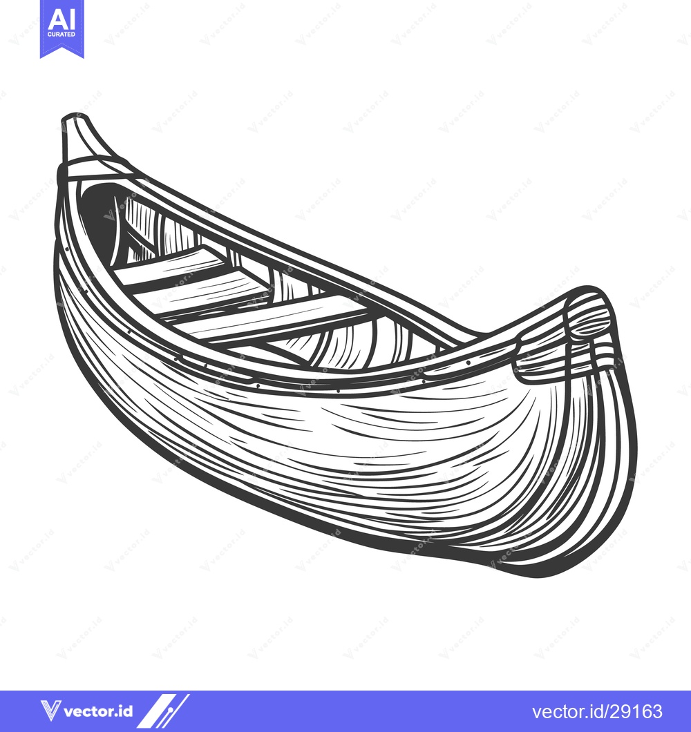 Premium Vector dari A black and white image shows a small wooden canoe