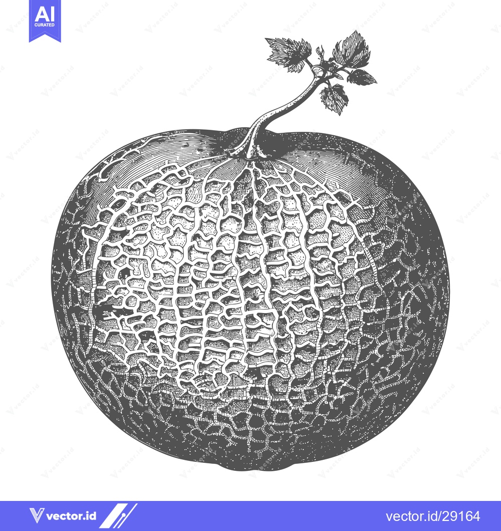Premium Vector of Detailed Engraving of a Single Honeydew Melon