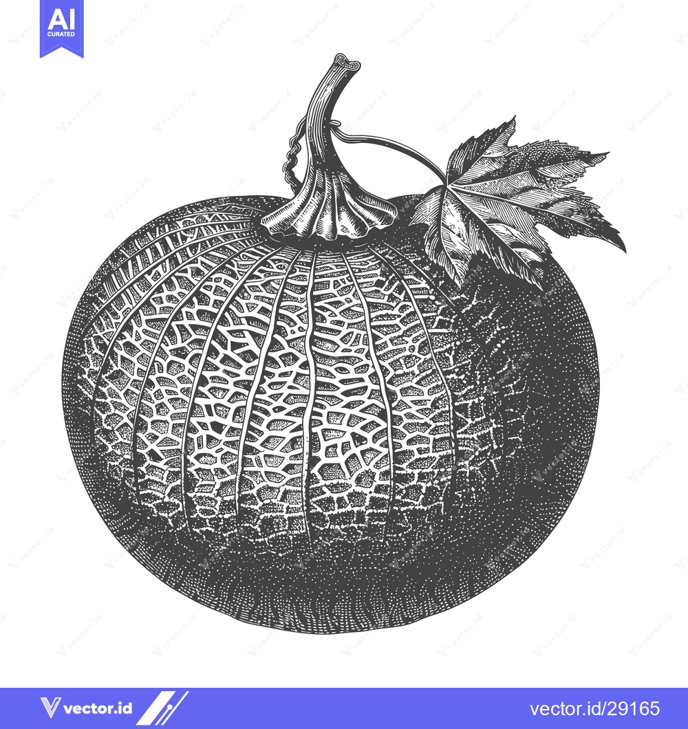 Premium Vector of A detailed illustration of a cantaloupe with leaf