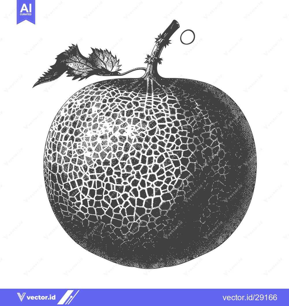 Premium Vector of A Detailed Engraving of a Single Honeydew Melon