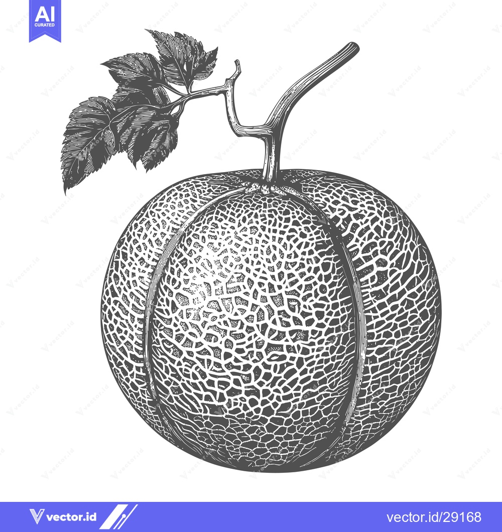 Premium Vector dari A detailed illustration of a cantaloupe with leaves