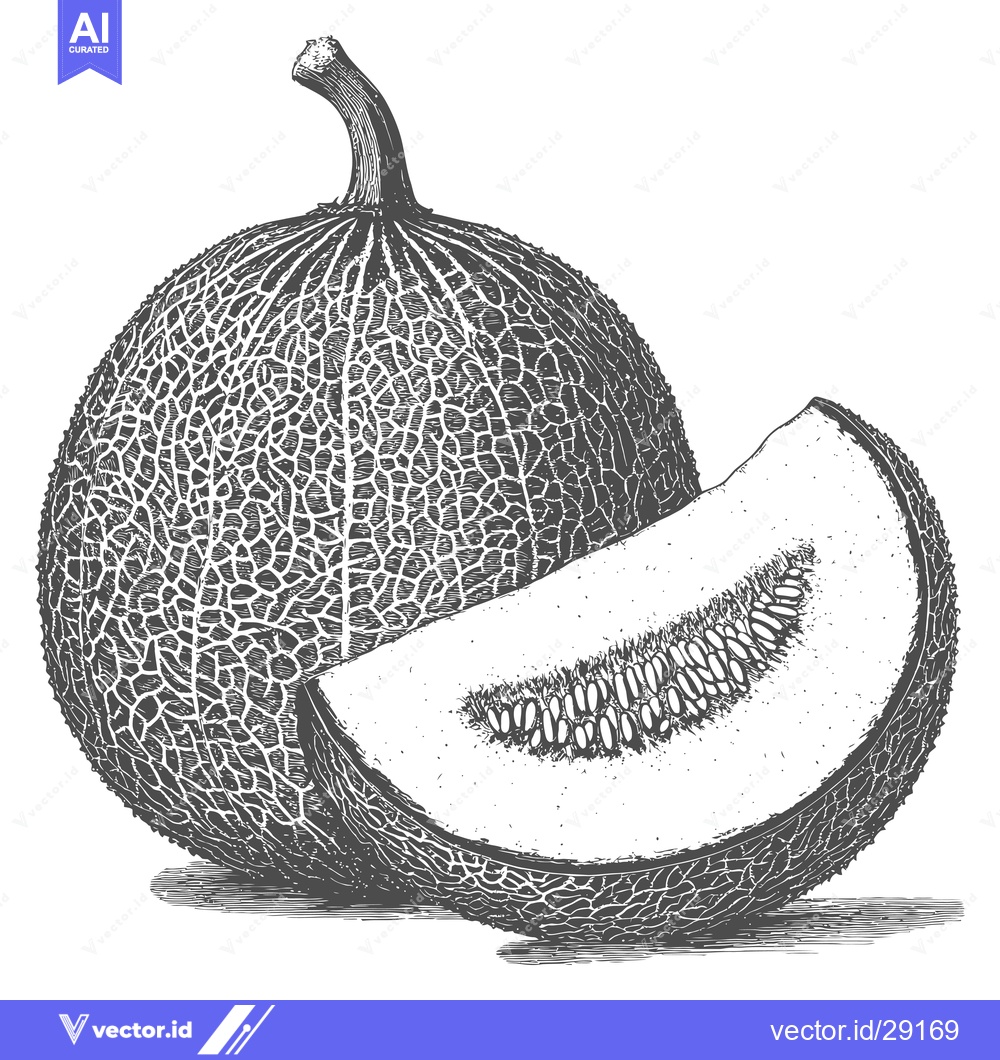 Premium Vector dari A whole cantaloupe and a slice of cantaloupe