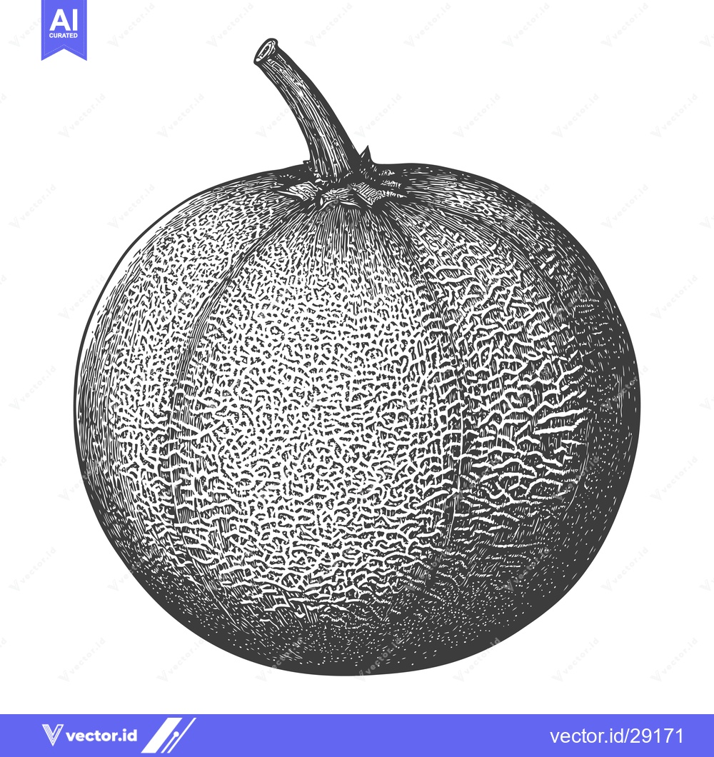Premium Vector dari A detailed engraved illustration of a cantaloupe melon