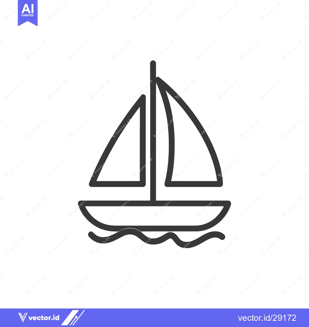 Premium Vector of Simple line drawing depicts a sailboat on waves with sails