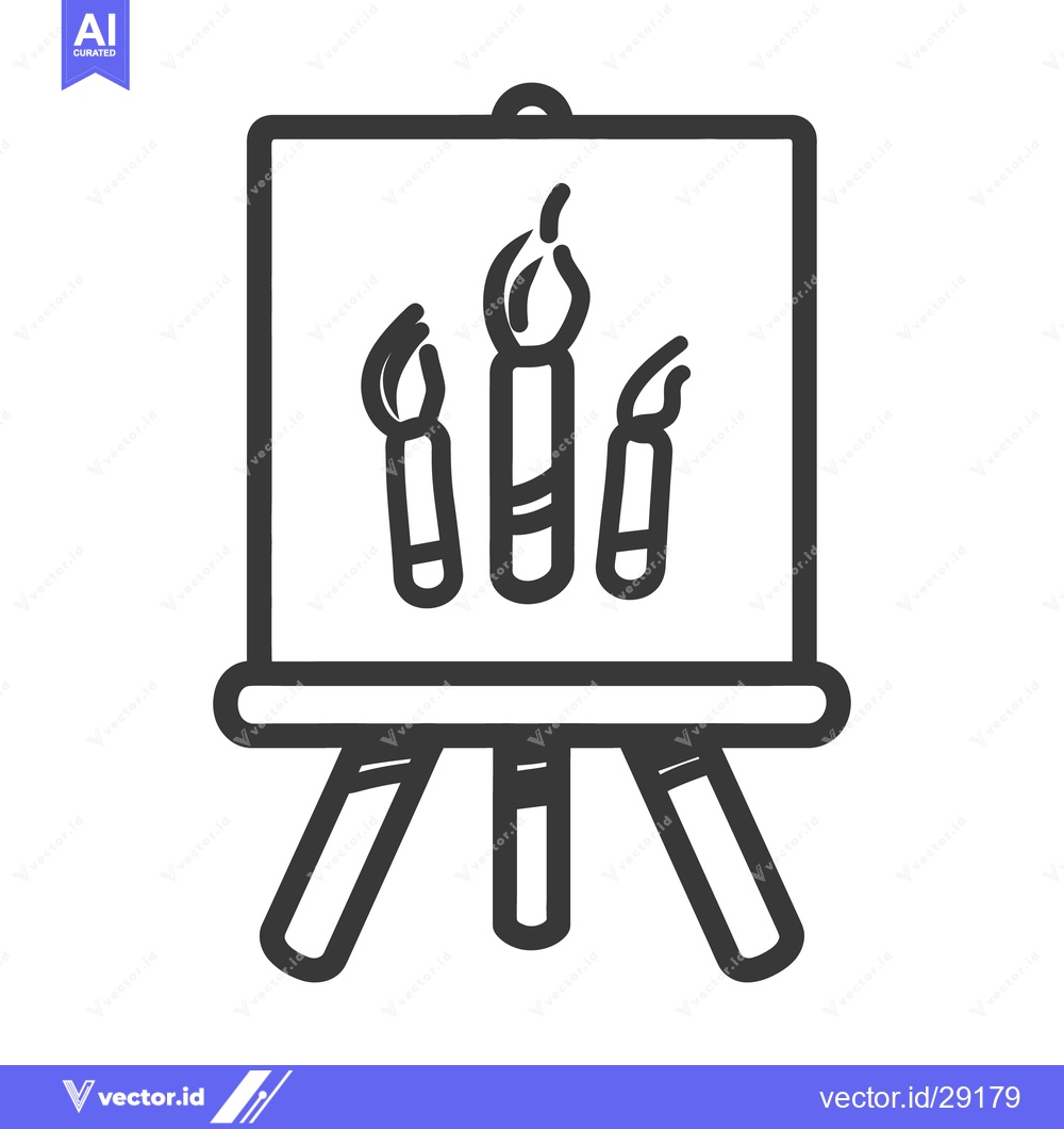 Premium Vector of A simple line drawing depicting an art easel and paint brushes