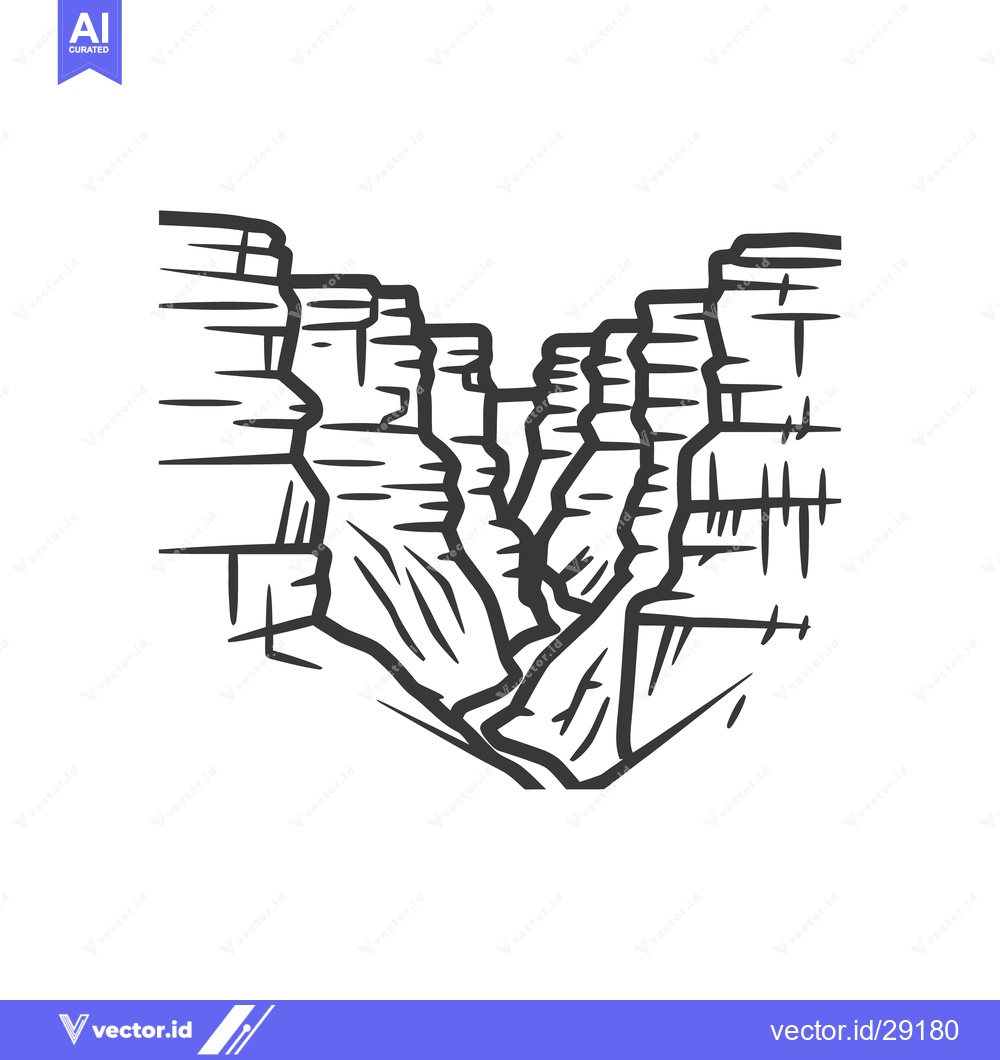 Premium Vector of A black and white illustration of a deep canyon landscape