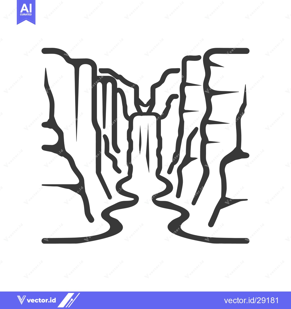 Premium Vector of A stylized depiction of a waterfall amidst rocky canyon walls