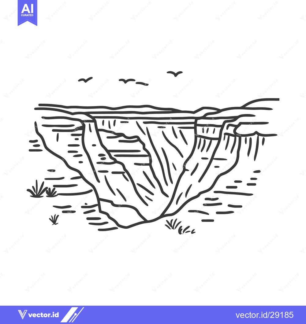 Premium Vector dari A monochrome linear illustration depicting a deep canyon landscape sce