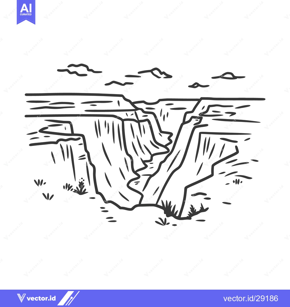 Premium Vector dari A dramatic black and white illustration of a deep canyon scene
