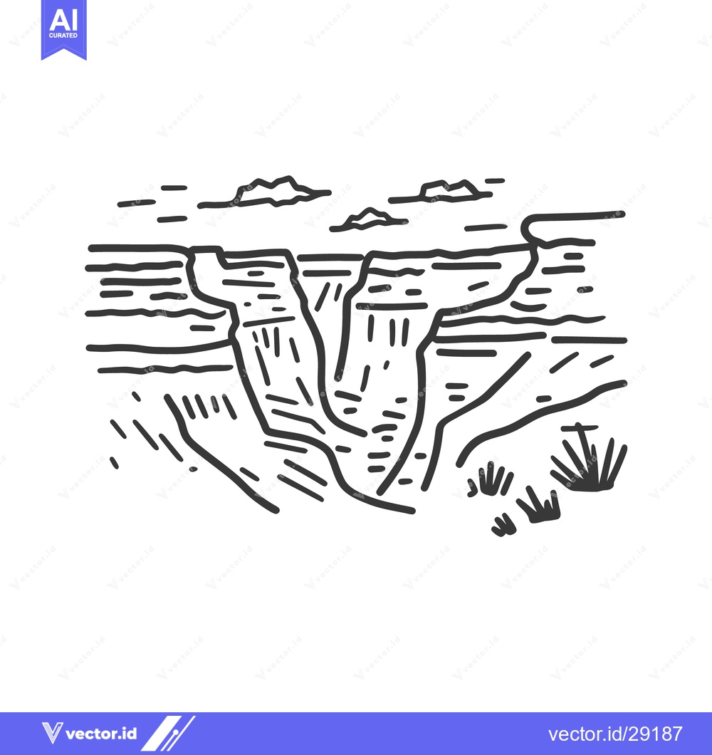 Premium Vector of A simple black and white line drawing of a canyon landscape