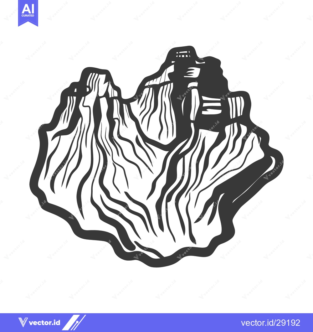Premium Vector of Illustration depicting mountains and a possible structure at the peak
