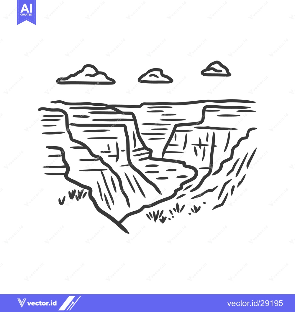 Premium Vector of A graphic illustration of a canyon landscape with clouds above it