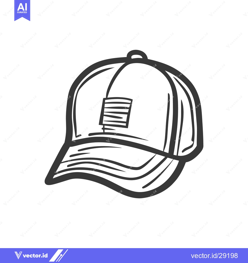Premium Vector of Simple monochrome illustration depicting a baseball cap with a bill