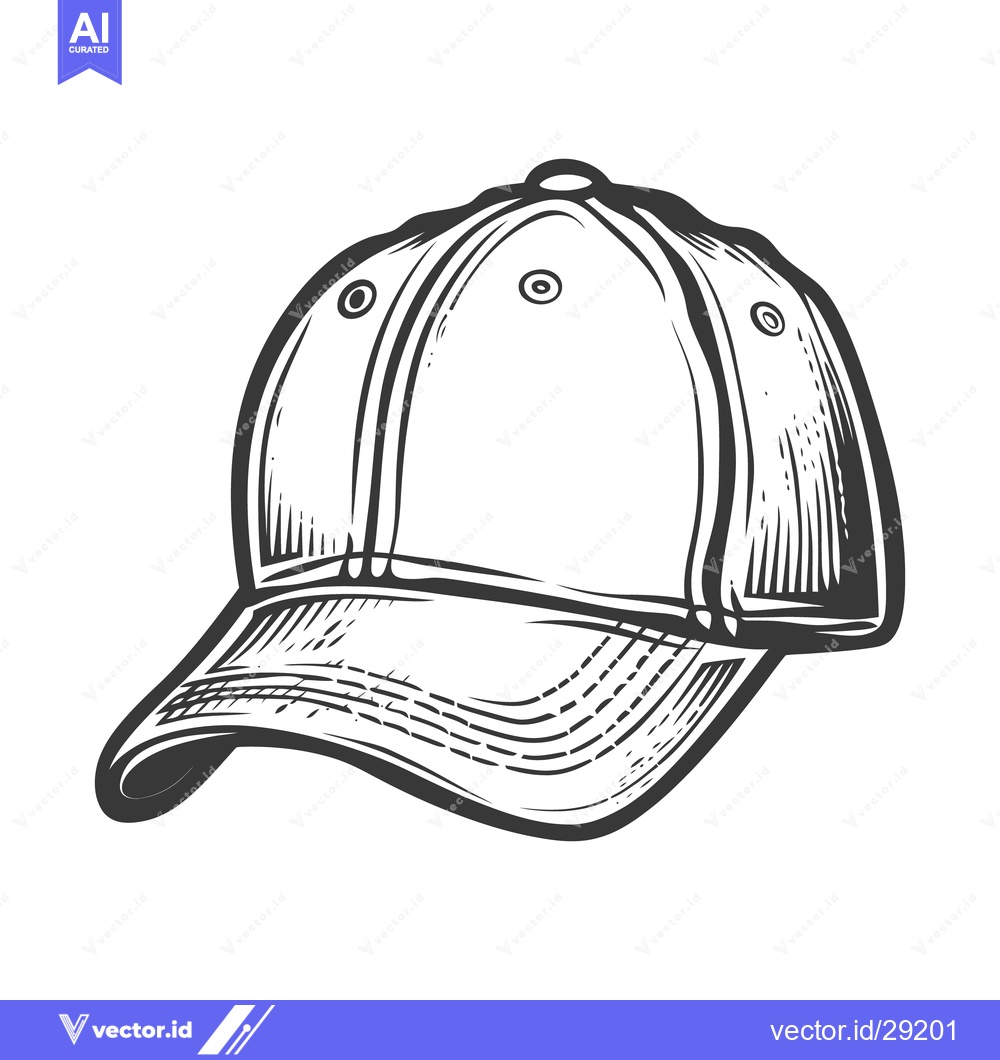 Premium Vector dari A detailed black and white illustration of a baseball hat