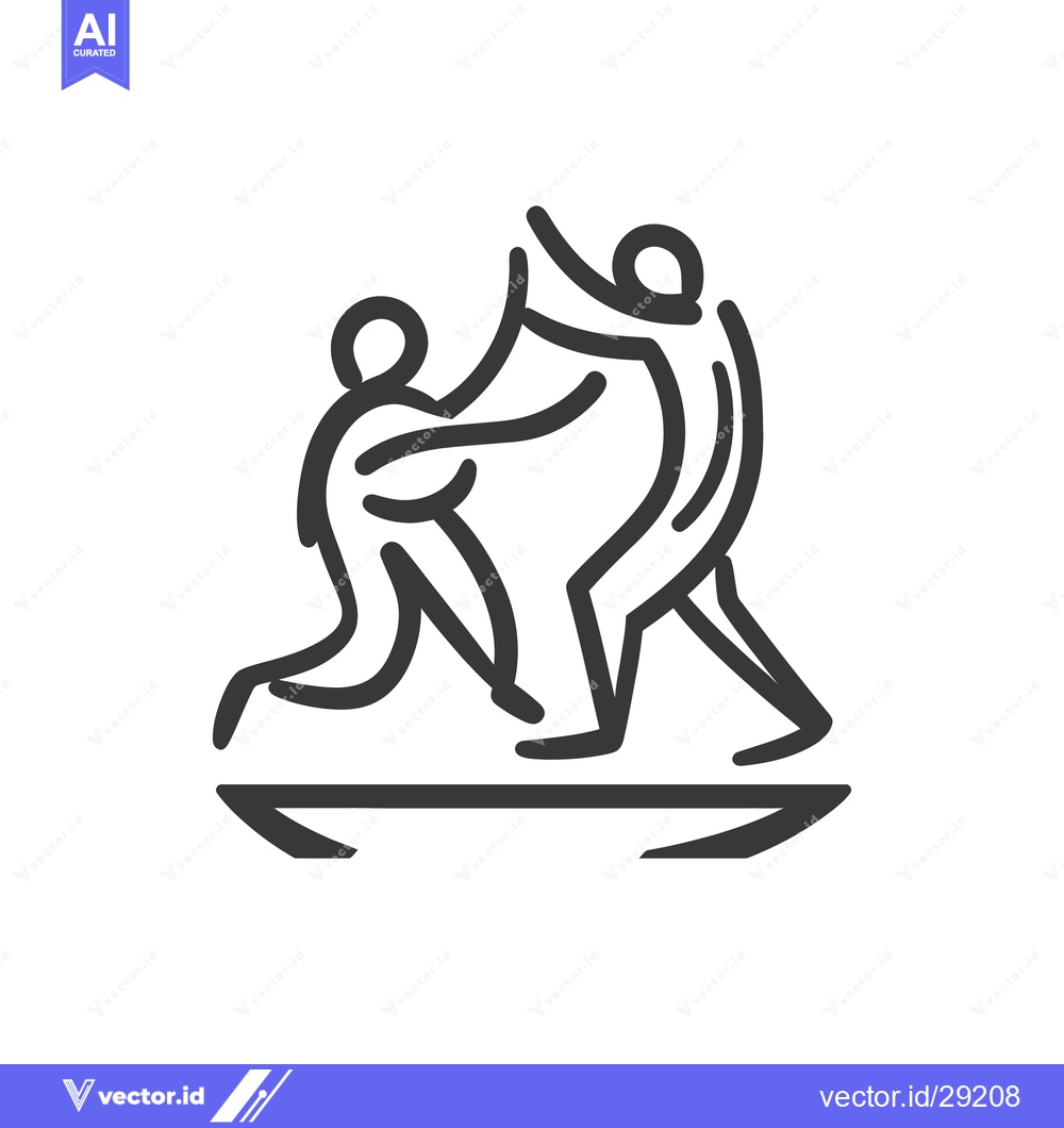 Premium Vector dari Two abstracted figures dancing on a platform are shown