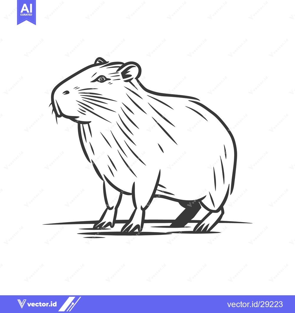 Premium Vector dari A detailed black and white illustration of a rodent standing still