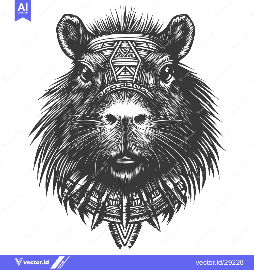 Premium Vector of Capybara Portrait with Tribal Ornamentation