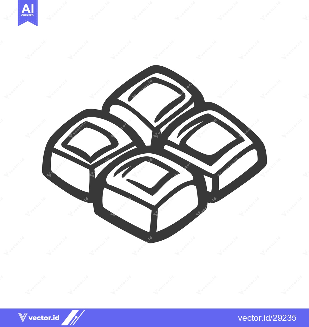 Premium Vector of Black and white illustration showing four squared pieces of chocolate